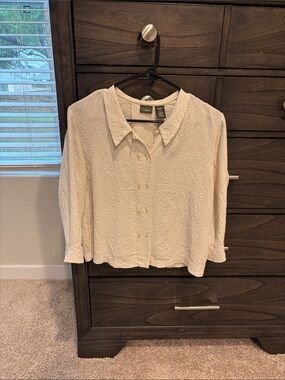 L.L. Bean silk  Ivory Textured Button-Down Shirt